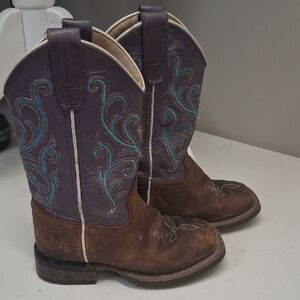 Old West Kids Boots in Purple and Brown